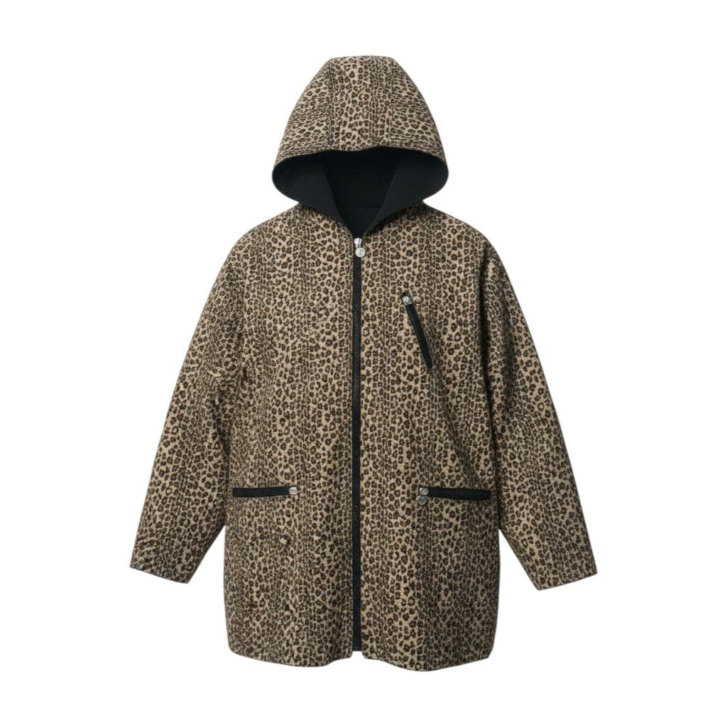 @ S Ib6 FENDI Logo Leopard Reversible Coat Brown Zip Up Unisexu02t