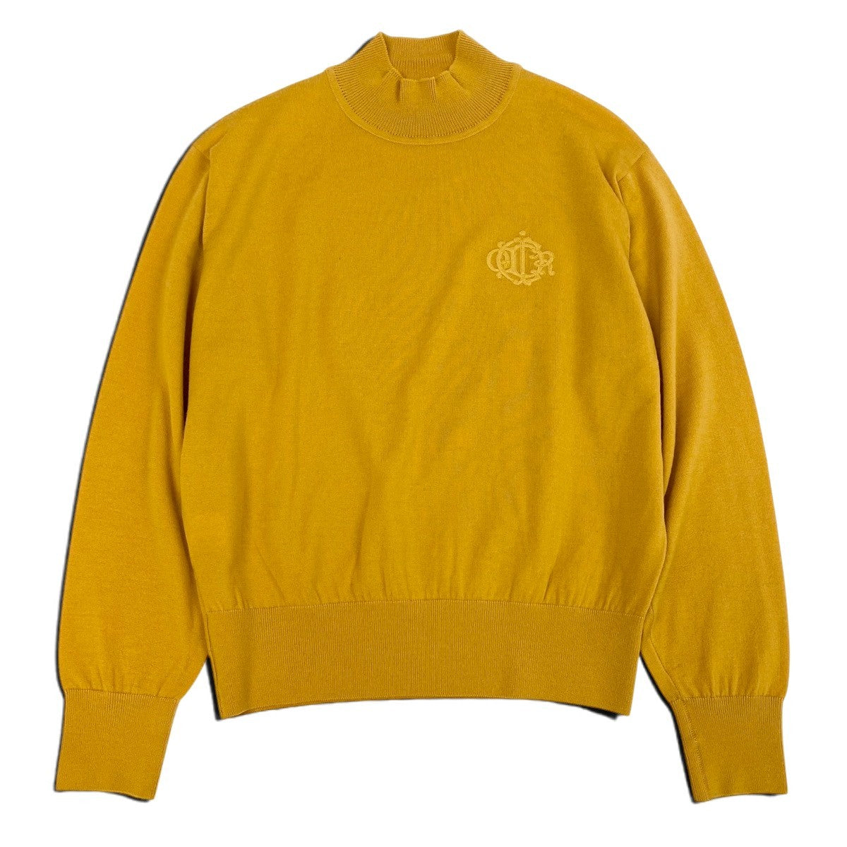 Ih6 Christian Dior CD Logo Mock Neck Wool Sweater Mustard M Women'so07t