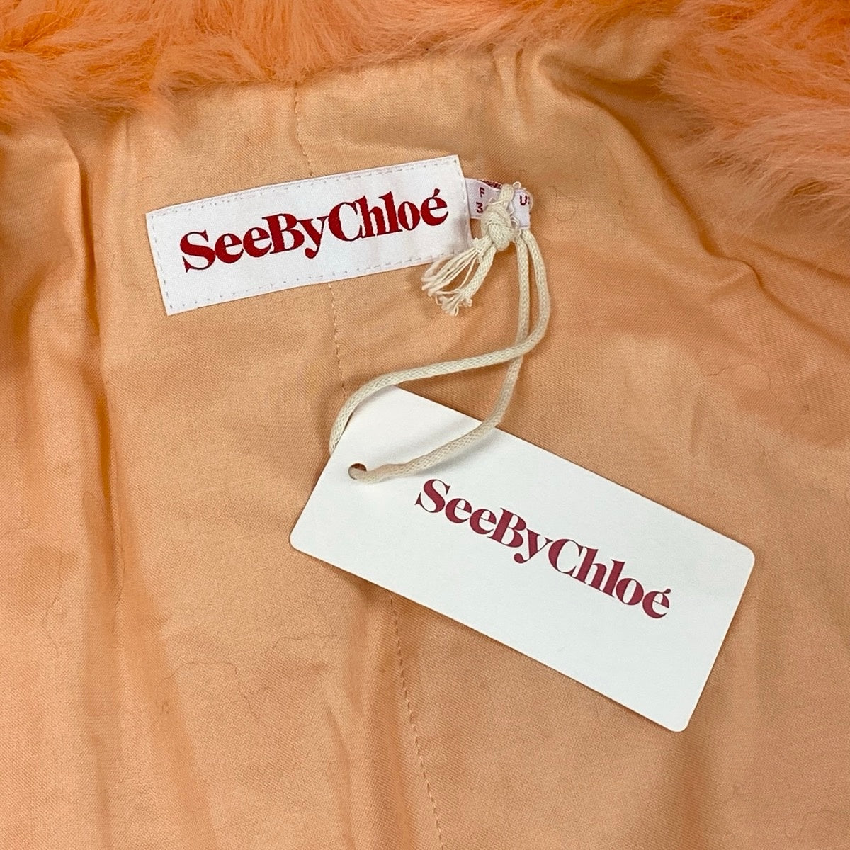 M h13 【極美品】 See By Chloe シーバイクロエ ファーコート フェイクファー サイズ38 ピーチオレンジ レディースo07t
