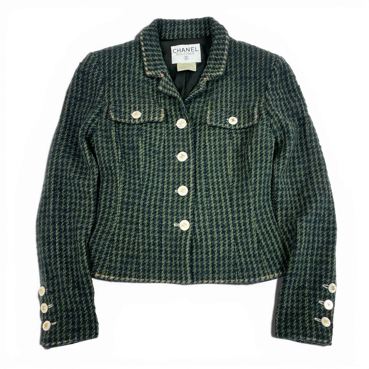 ＠ Ca14CHANEL 1997 Archive CC Button Tweed Jacket 40 P07184 Greenta1