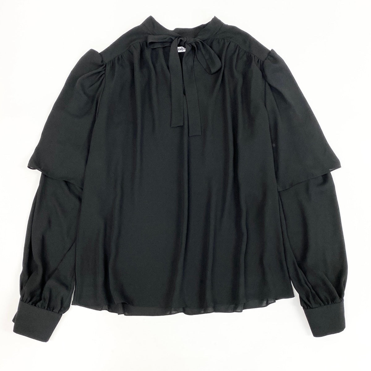 Eh10 BALENCIAGA Bow Tie Chiffon Blouse Ribbon Black Size 40 Women'so07t