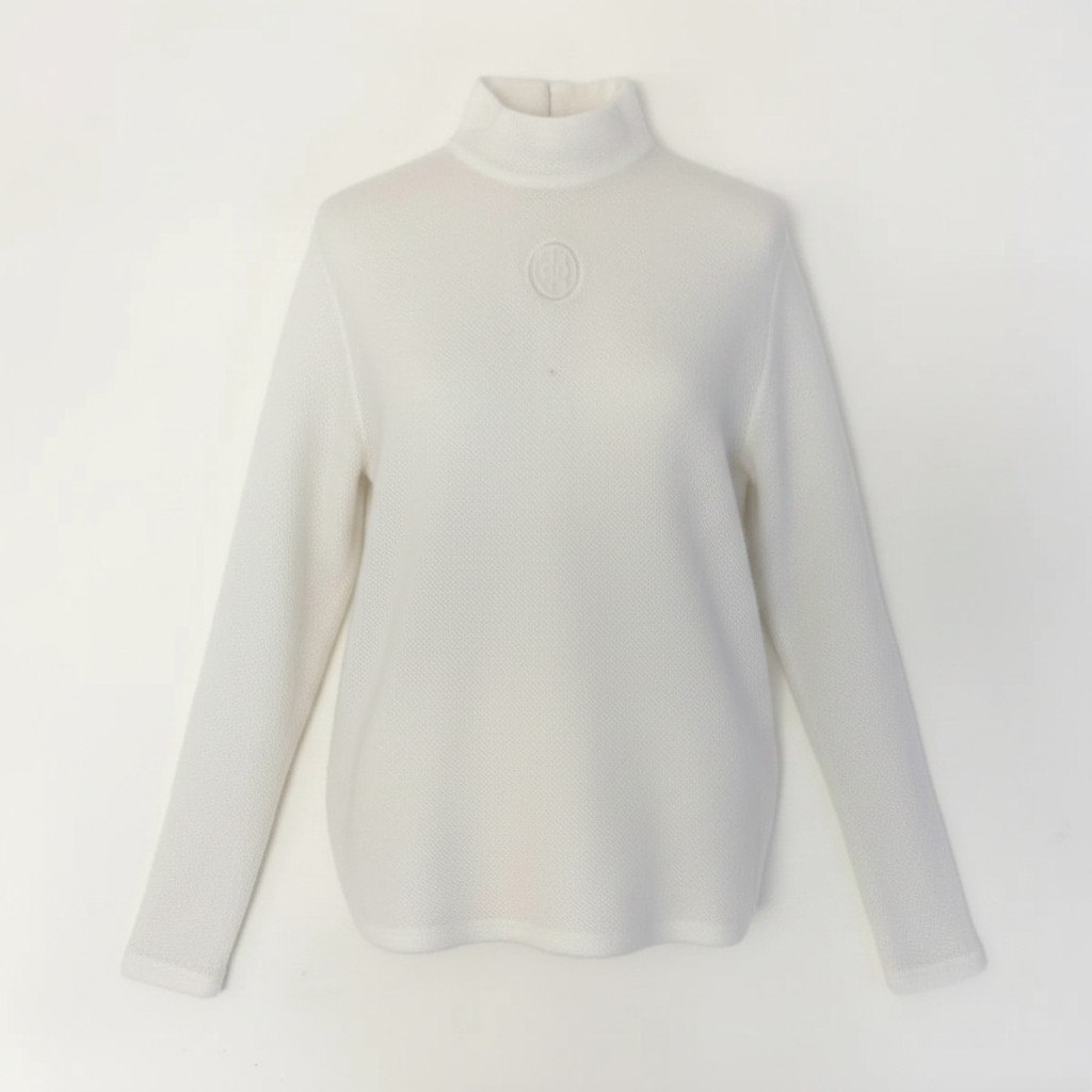 @H　Ig8 Christian Dior CD Logo Embroidered Alpaca Blend Mock Neck Knit Sweater Size M White Women's