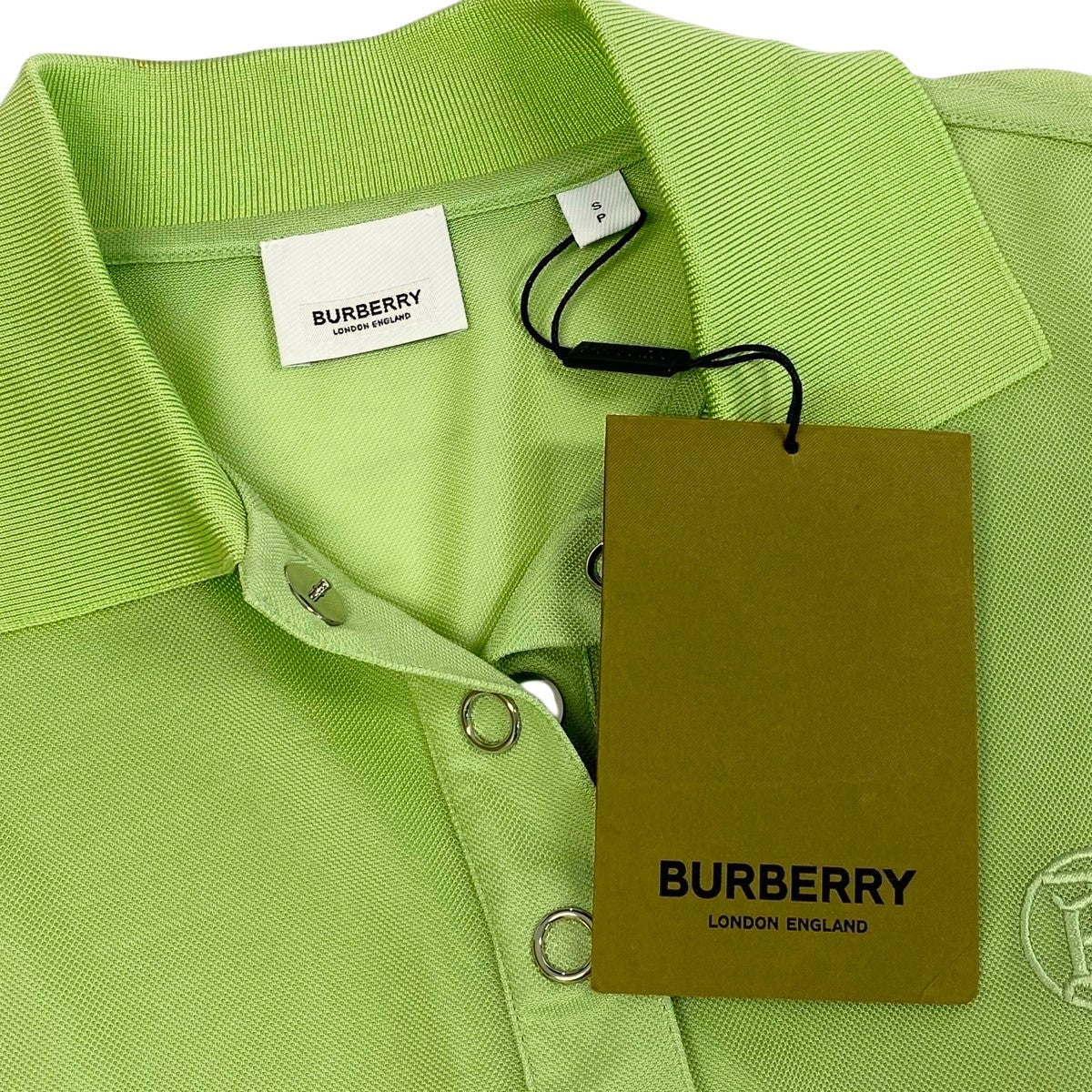 @Ie25 【未使用保管品】 BURBERRY　Burberry Mesh Long Sleeve Polo Shirt Green Size SP Women’so07t