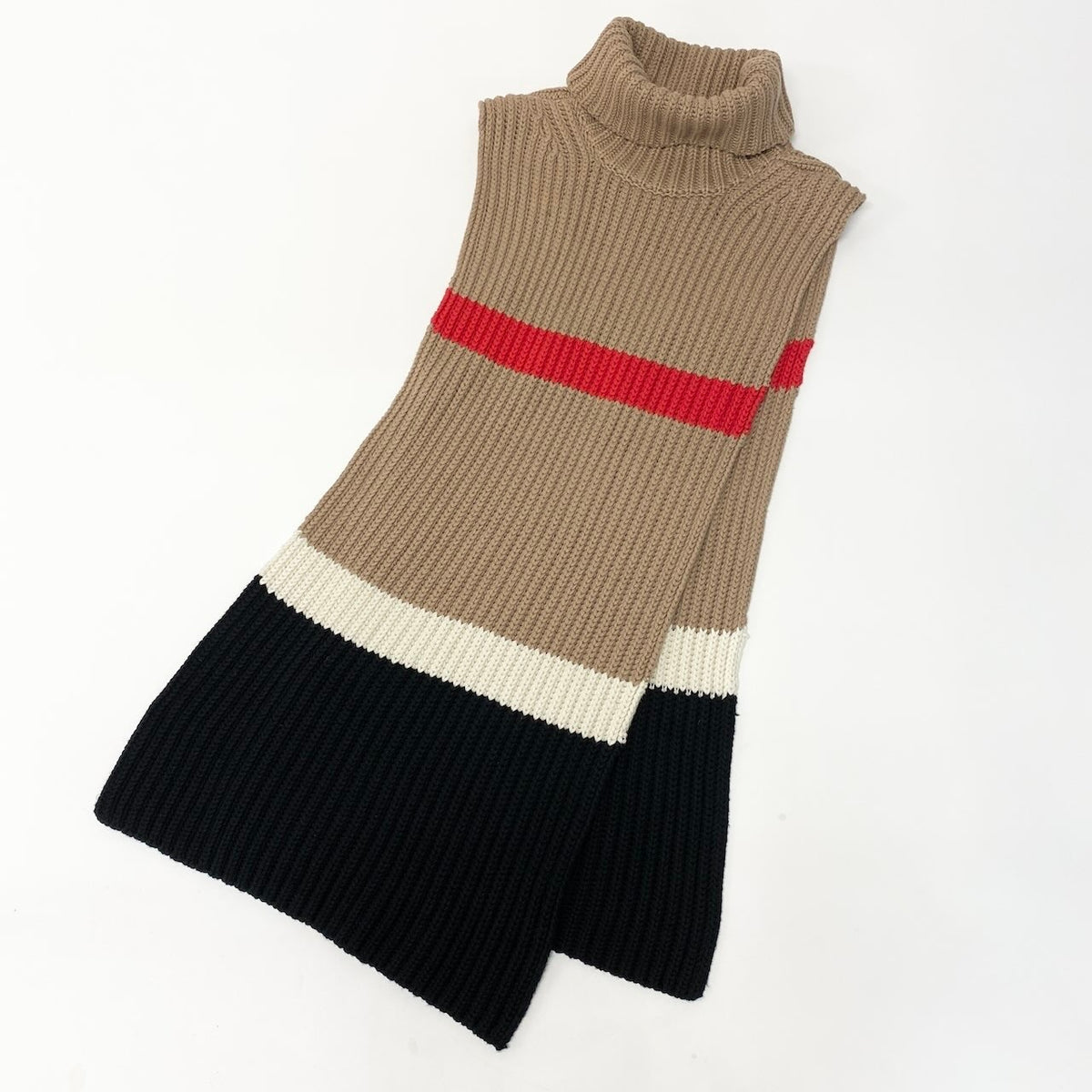 BURBERRY Women's Beige Chunky Knit Turtleneck Cape Poncho Sweater 146x40cm