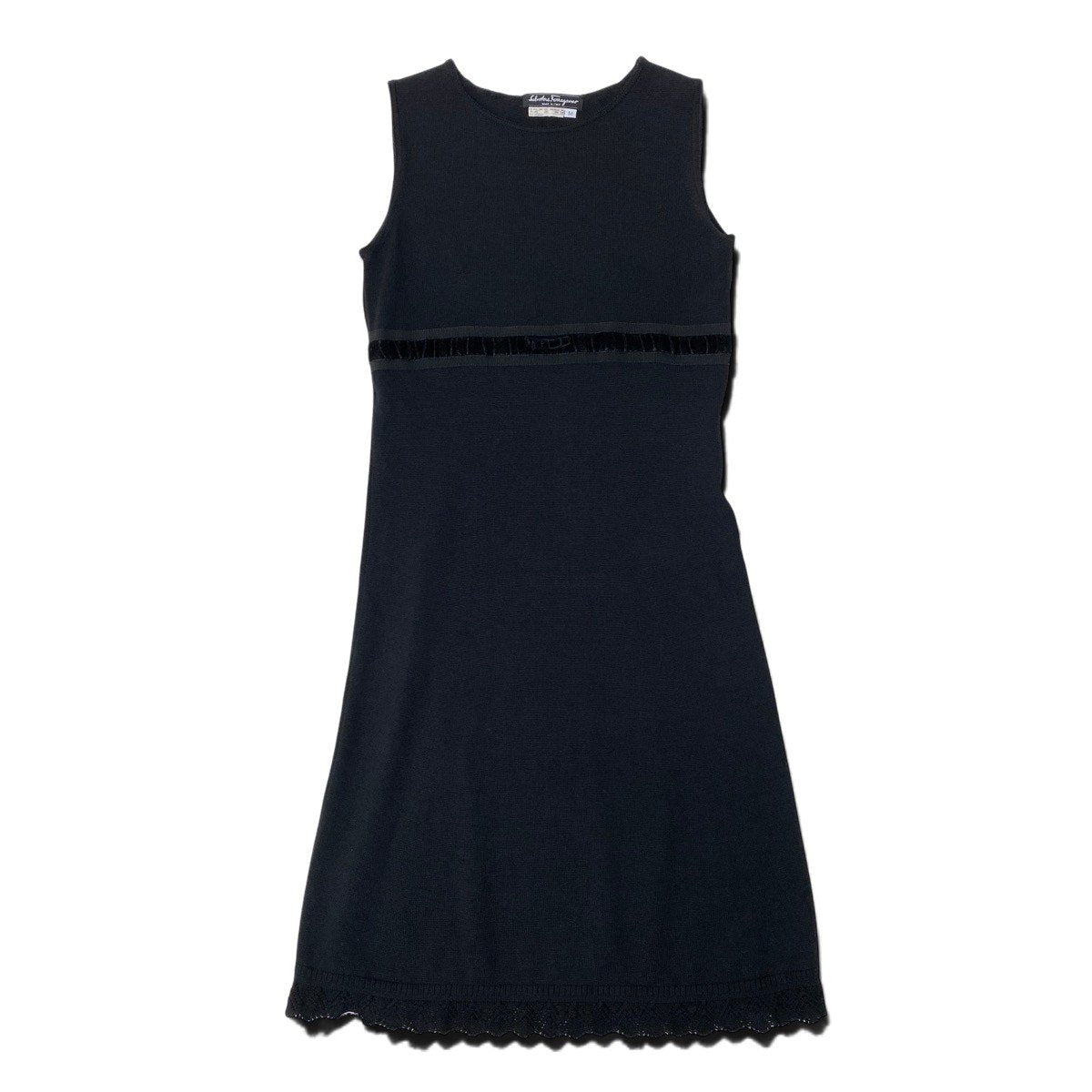 @Eh10 Salvatore Ferragamo Sleeveless Wool Blend Knit Dress Black M Women'so07t