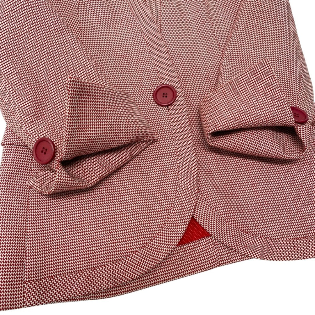 K Eh10 Christian Dior Collarless Wool Jacket All Over Pattern Size 9 Red White Women o07t