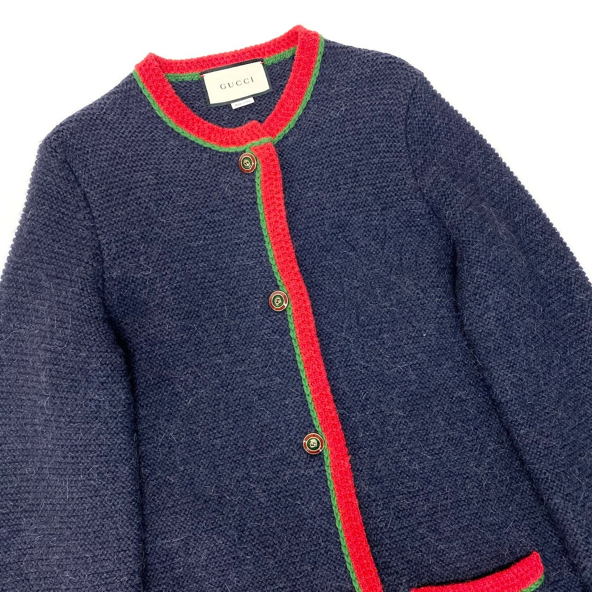 ＠S I GUCCI Wool Knit Long Cardigan Coat with Embroidered Logonu1
