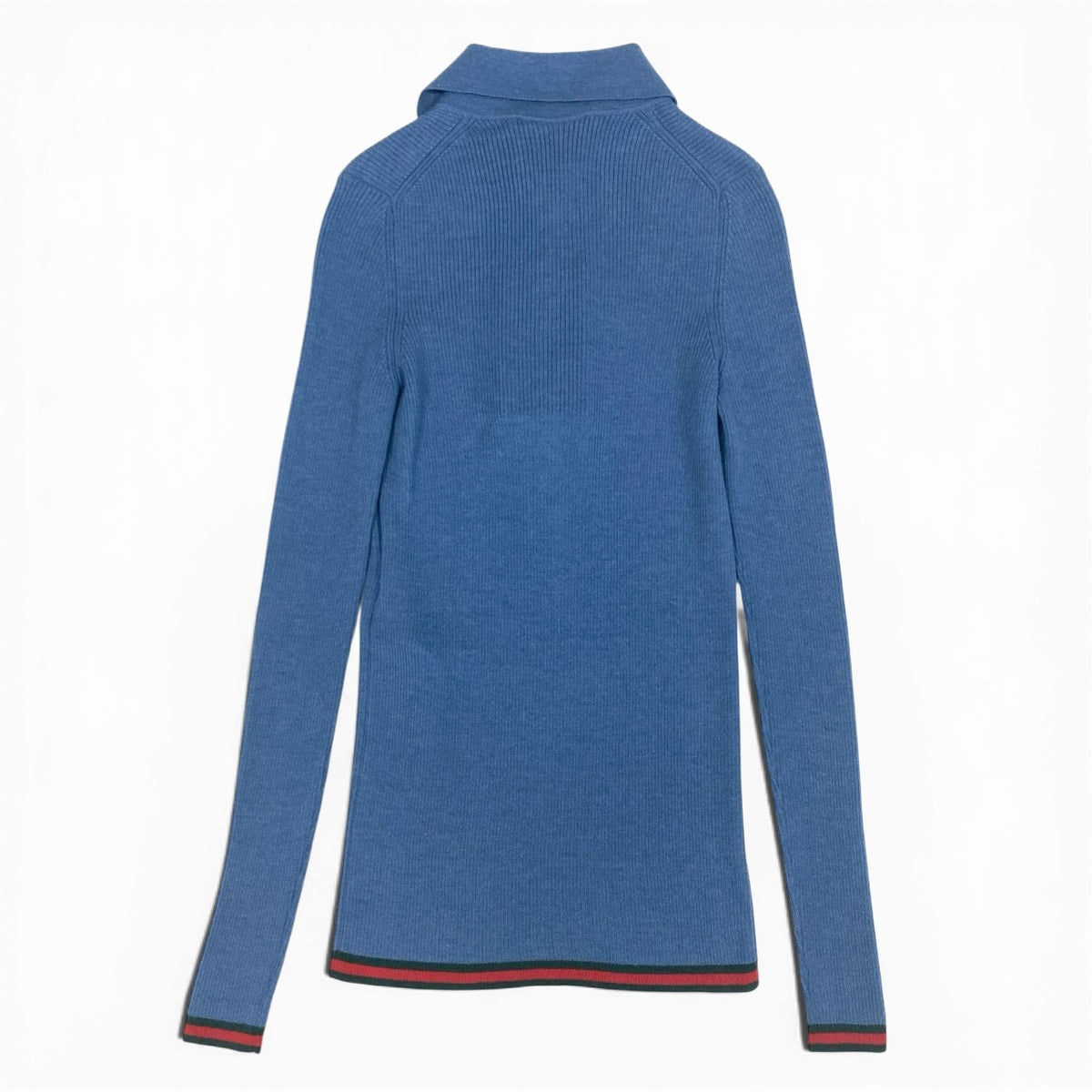 I@ Ab13 GUCCI 2026 Cashmere Silk Polo Knit Blue XS Web Stripe Womenta1