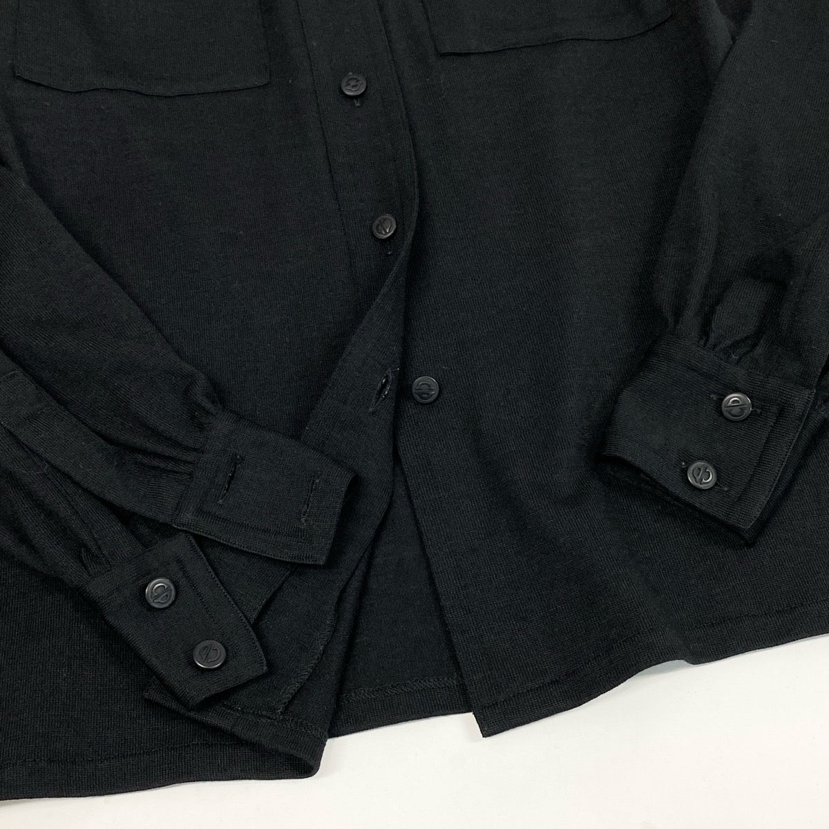 @K Eg11Christian Dior CD Button Long Sleeve Knit Shirt Size M Black Wool 100% Women o07t