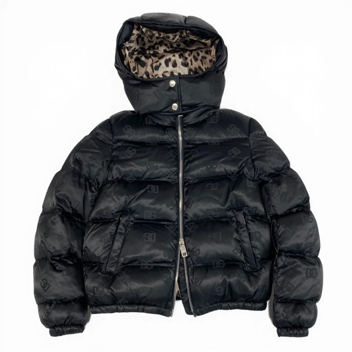 F＠Ic10 DOLCE&GABBANA DG Logo Padded Satin Jacquard Down Jacket Black Size 40 NWTt18r