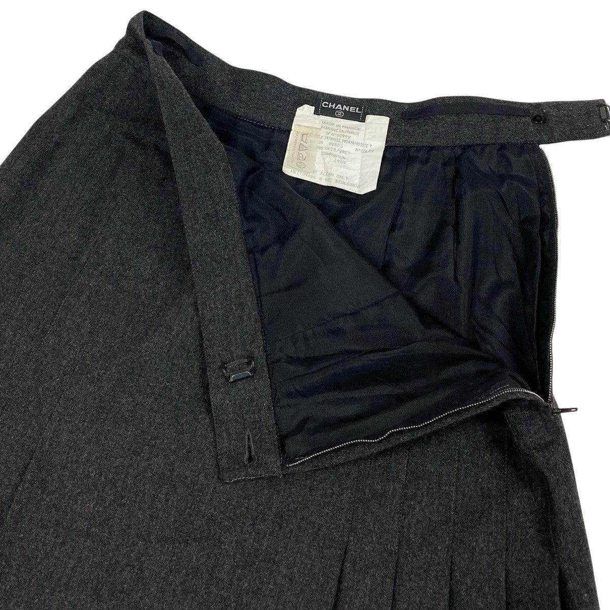 K Ch11CHANEL 1994 AW Pleated Mini Skirt Size 38 Gray 100% Wool Women’s Vintage