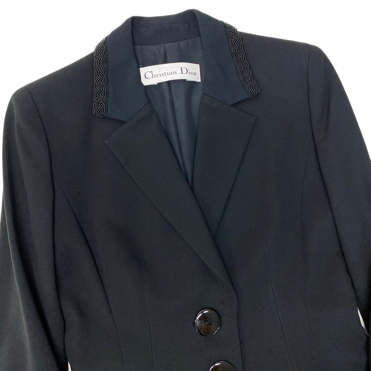 @L Eh10 Christian Dior Beaded Tailored Jacket Black Women’s Blazer Japan Vintage