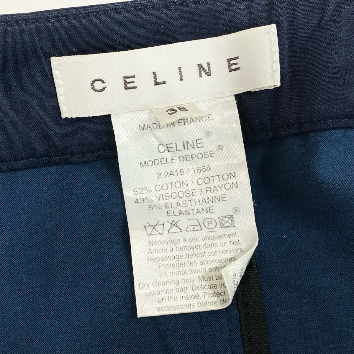 @Ed6 CELINE Knee-Length Pencil Skirt Size 36 Navy Side Logo Belt Stretch Women's Elegant Franceu02t