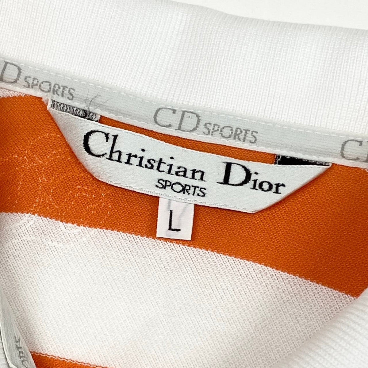 @Eg6 Christian Dior Sports Striped Long Sleeve Polo Shirt Orange White Cotton Size L Women'so07t
