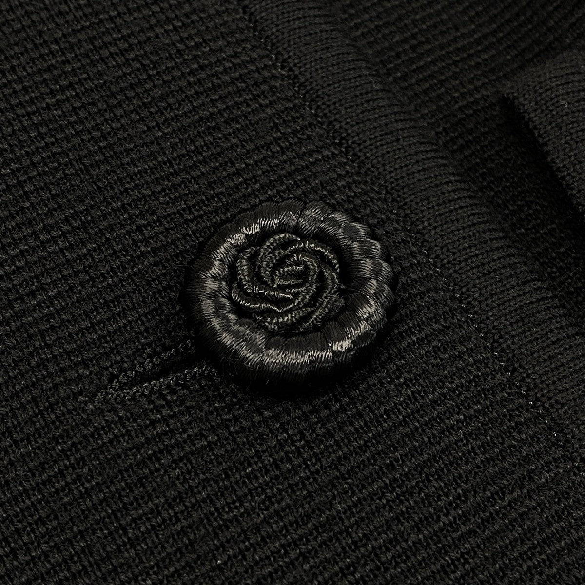 L Eh6 Yves Saint Laurent Vintage Collarless Knit Jacket Floral Buttons Wool M Black Women o07t