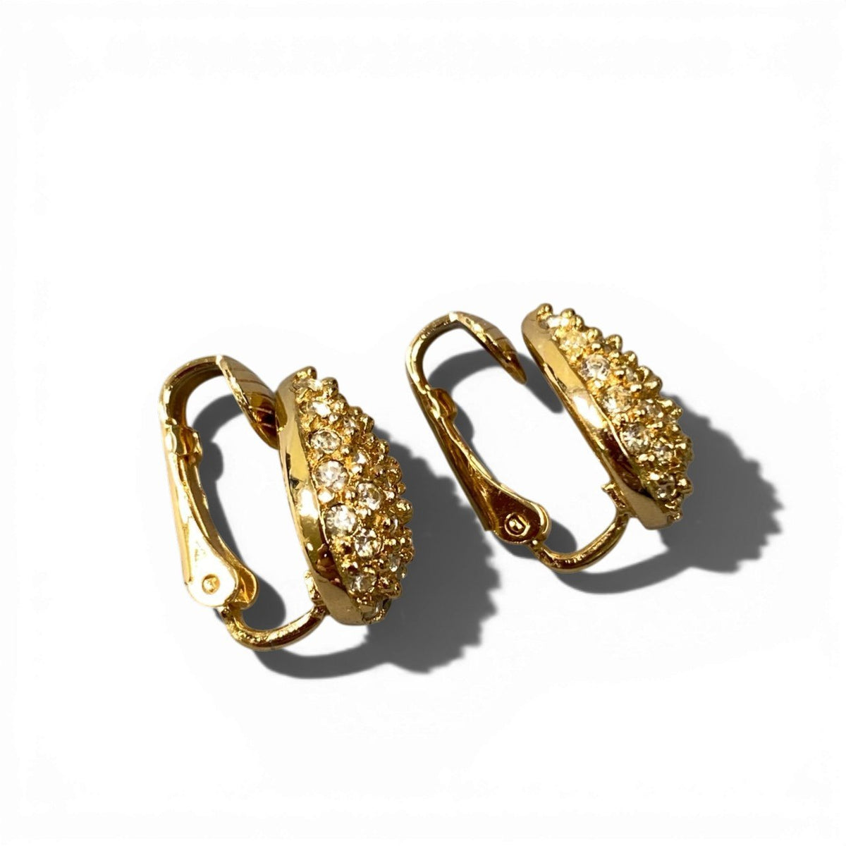 ＠c4 Christian Dior Gold Rhinestone Drop Clip On Earrings Vintage Women Jewelryt18r