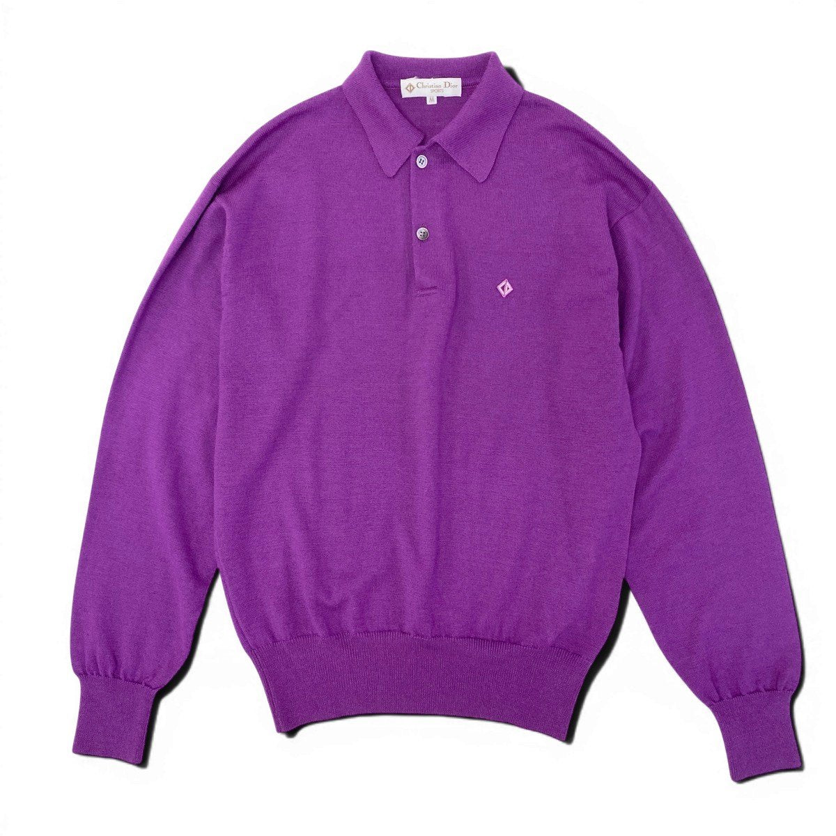 @H　Eg8 Christian Dior SPORTS CD Logo Long Sleeve Wool Knit Polo Shirt Size M Purple Men's