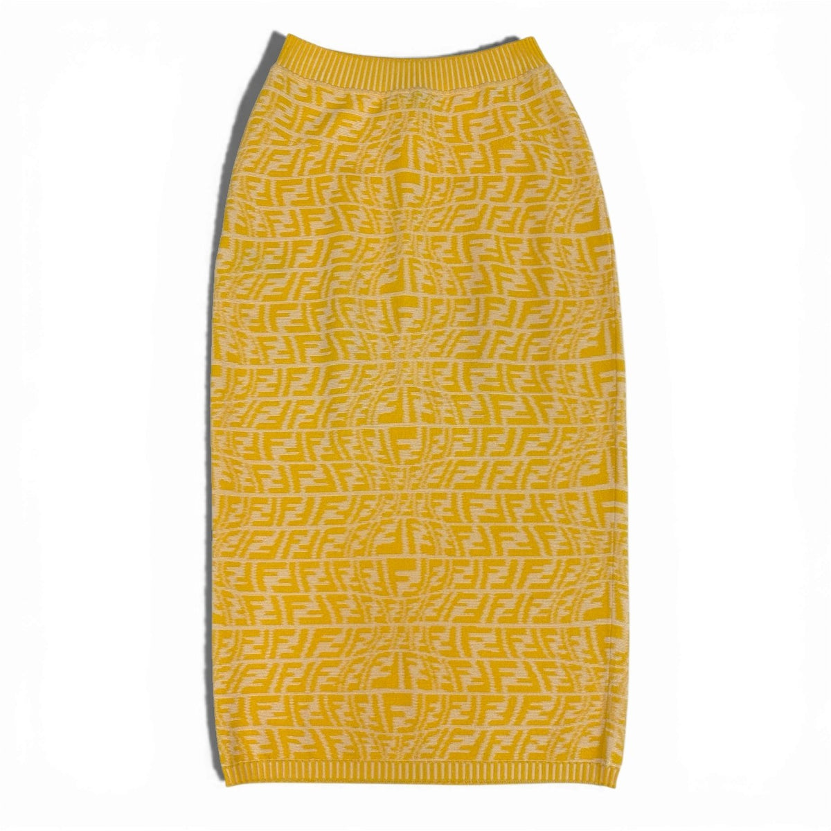 @ Ib7 Fendi 2021 FF Logo Knit Pencil Skirt Yellow Size 38ta1