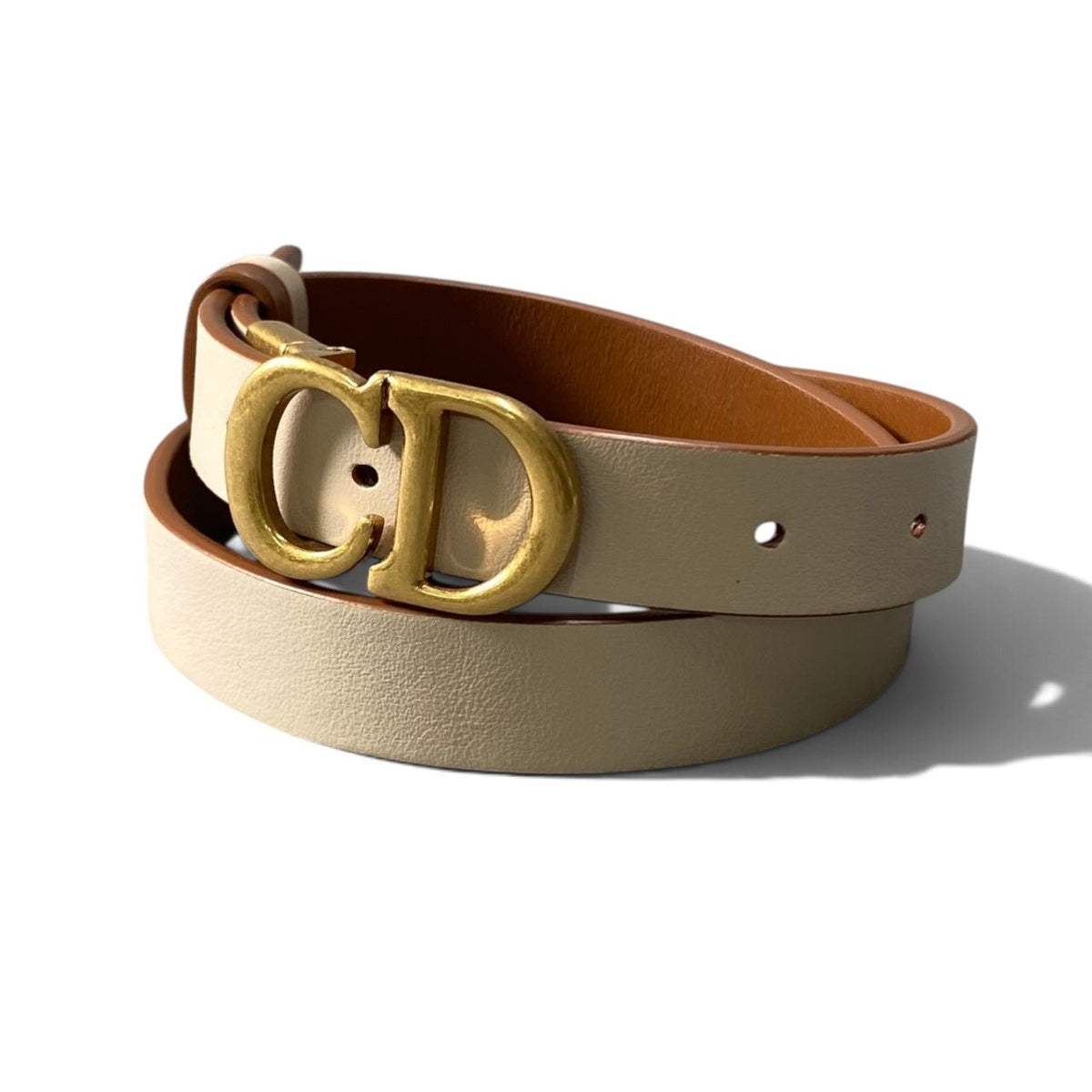 h12【極美品】Christian Dior Current Model Saddle Reversible Belt 20mm Brown/Gold Ski Calfskin (Women's)k02i