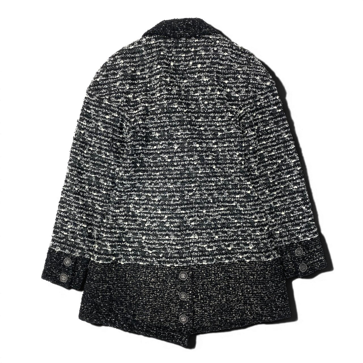 @Cd20 CHANEL Tweed Coat Jacket, Coco Button, Double-Breasted, P41804W04950, Size 38, Gray, Women'snu1