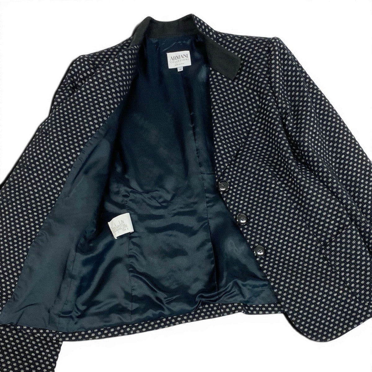 @G Ef27 ARMANI COLLEZIONI Embroidered Pattern Tailored Jacket Size 40 Black Women's