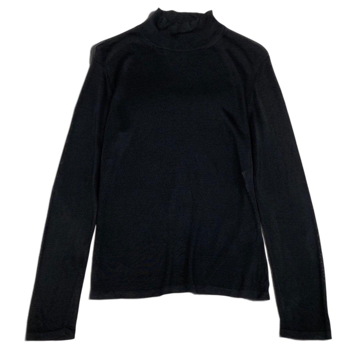 Ei7 Salvatore Ferragamo Sheer High Neck Long Sleeve Top Black Rayon Womens Size So07t