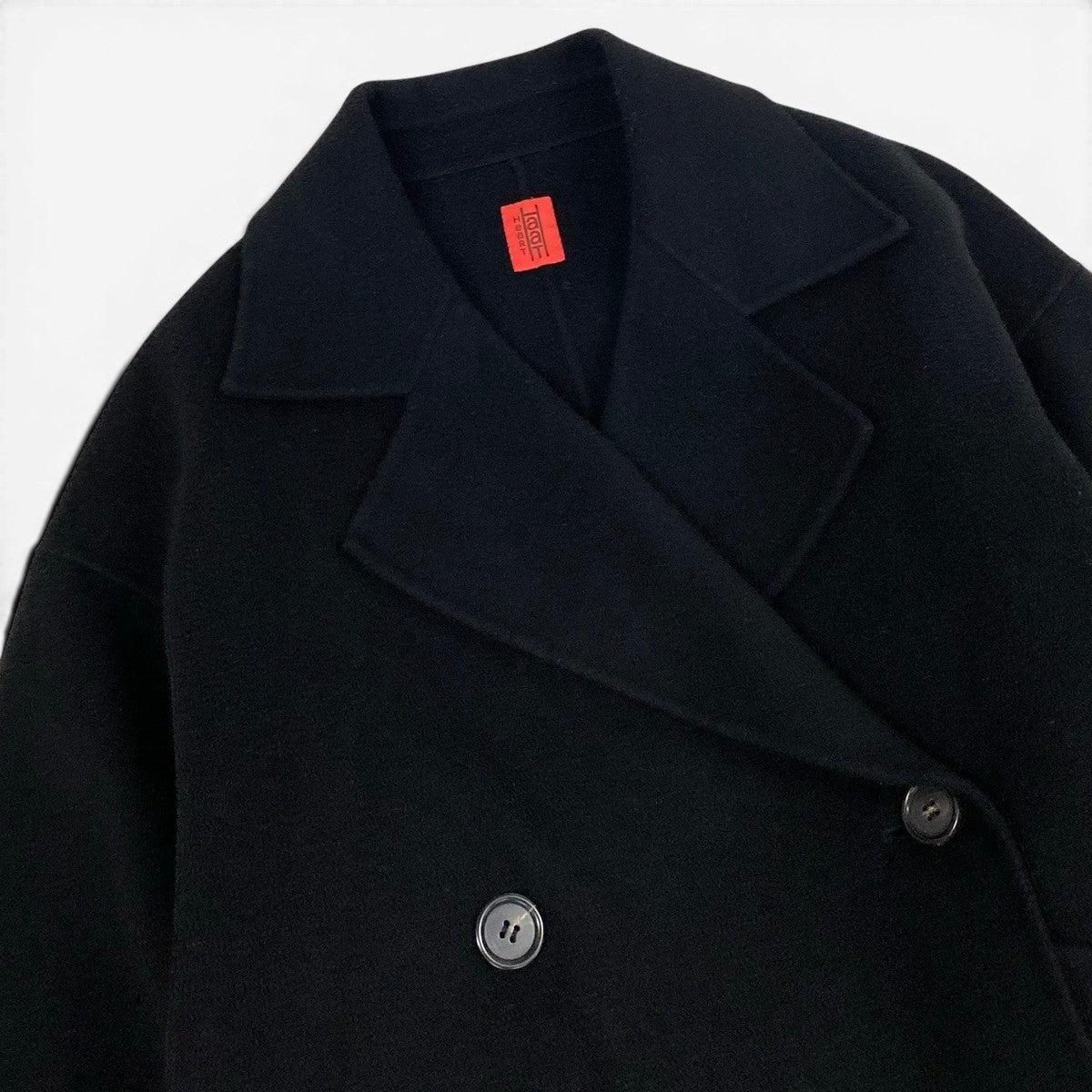 @H Af27 ISSEY MIYAKE Haat Double Breasted Long Wool Coat HA93FA710 Size 2 Black Women's