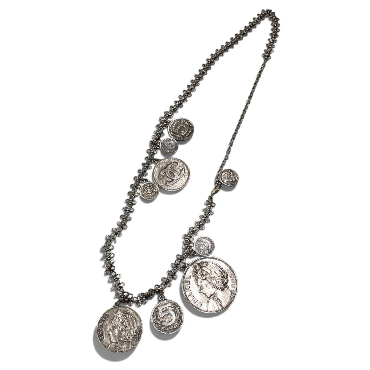 h20CHANEL 2003 03P Vintage Oversized Chain Belt Necklace Gray Women'sta1