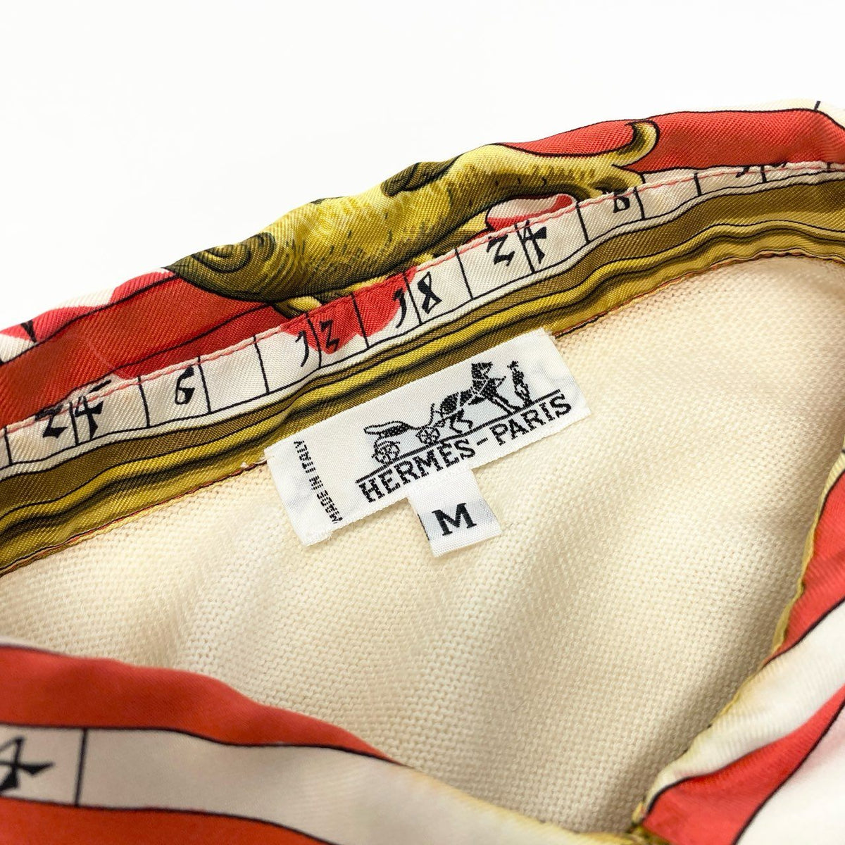 @ S Ia16 HERMES Dies et Hore Silk Long Sleeve Polo Whiteo07t