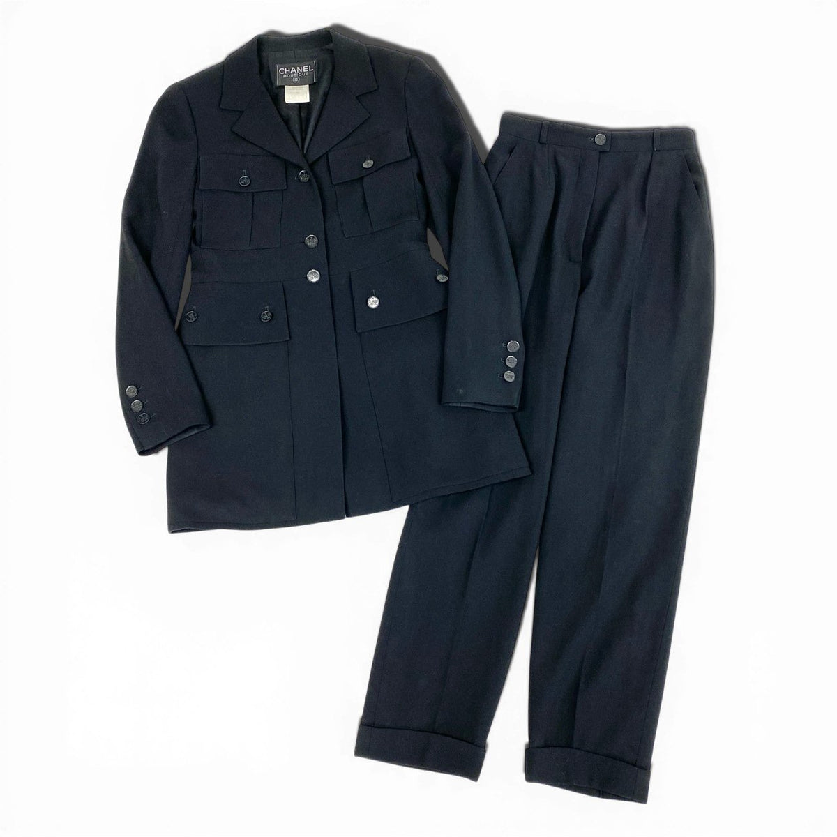 ＠ Ca15 CHANEL 1991 Jacket Pants Suit Set 36 Black P11193ta1