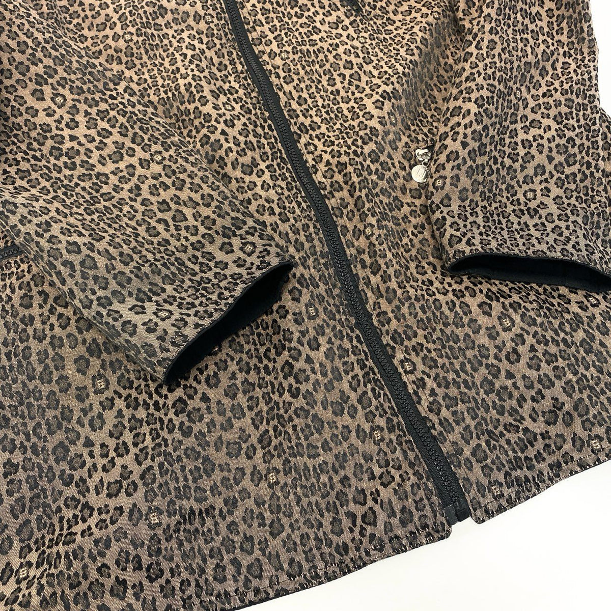 @ S Ib6 FENDI Logo Leopard Reversible Coat Brown Zip Up Unisexu02t