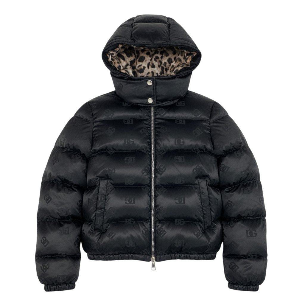 F＠Ic10 DOLCE&GABBANA DG Logo Padded Satin Jacquard Down Jacket Black Size 40 NWTt18r