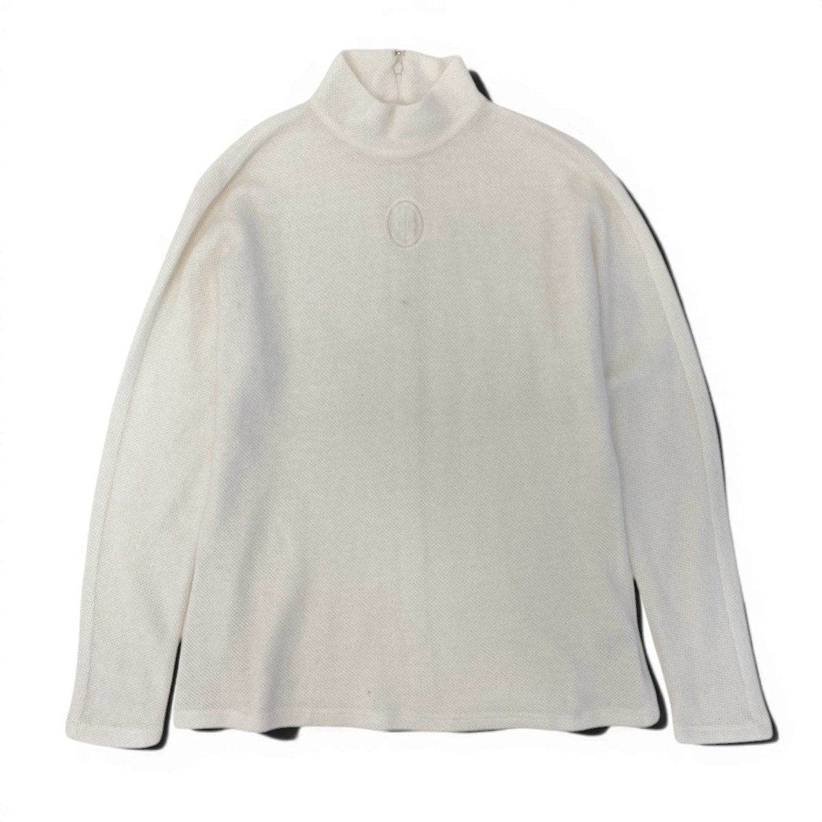 @H　Ig8 Christian Dior CD Logo Embroidered Alpaca Blend Mock Neck Knit Sweater Size M White Women's