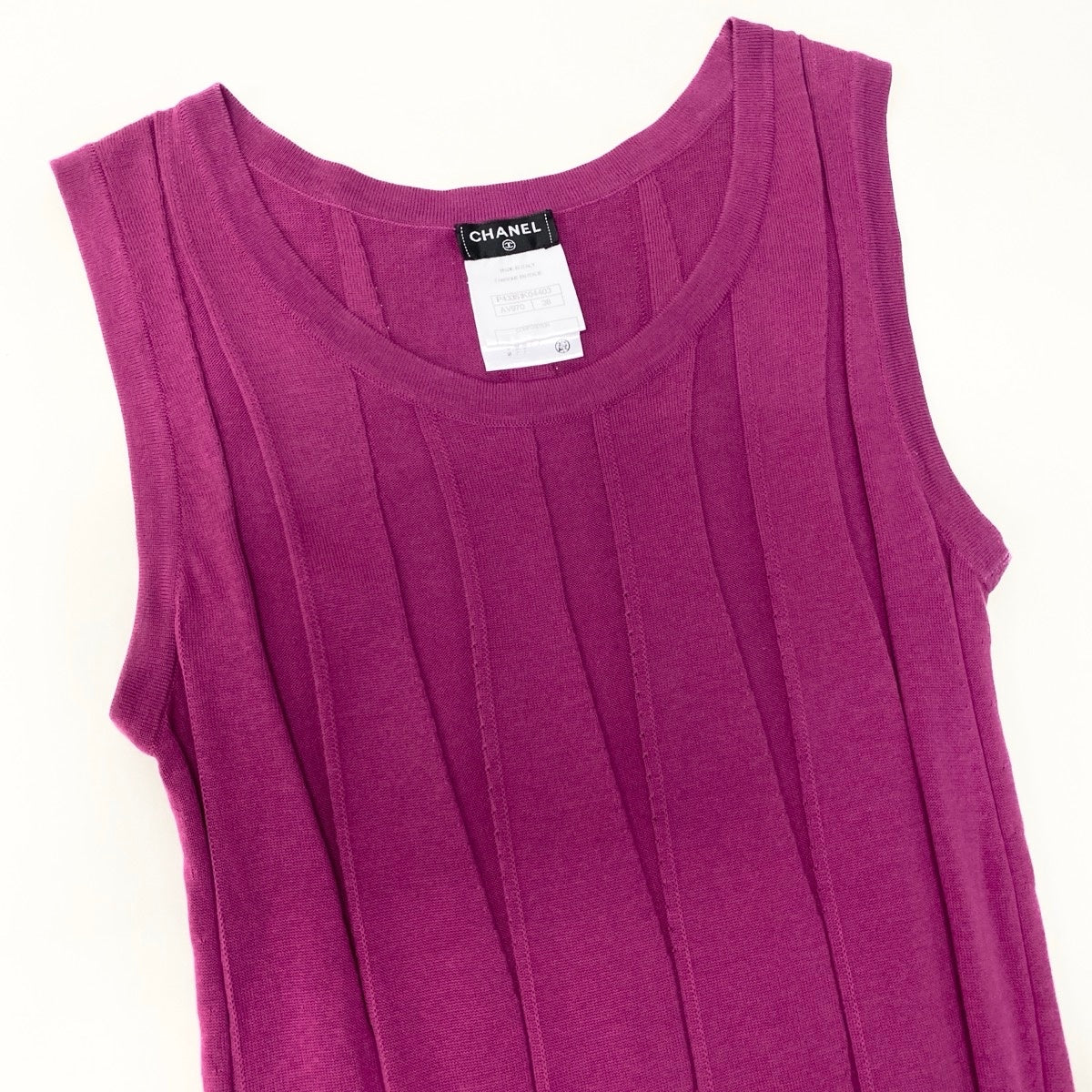 @Cf24 CHANEL CC Logo Rhinestone Rib Knit Sleeveless Top Purple Size 38 P43351o07t