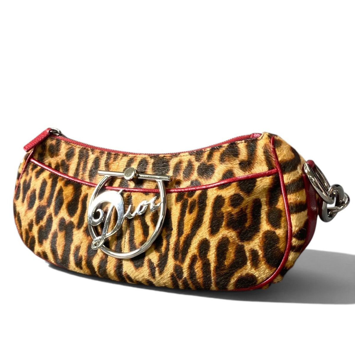 h20Christian Dior Diva Leopard Pony Hair Bag Brown Red Leather Women'sta1