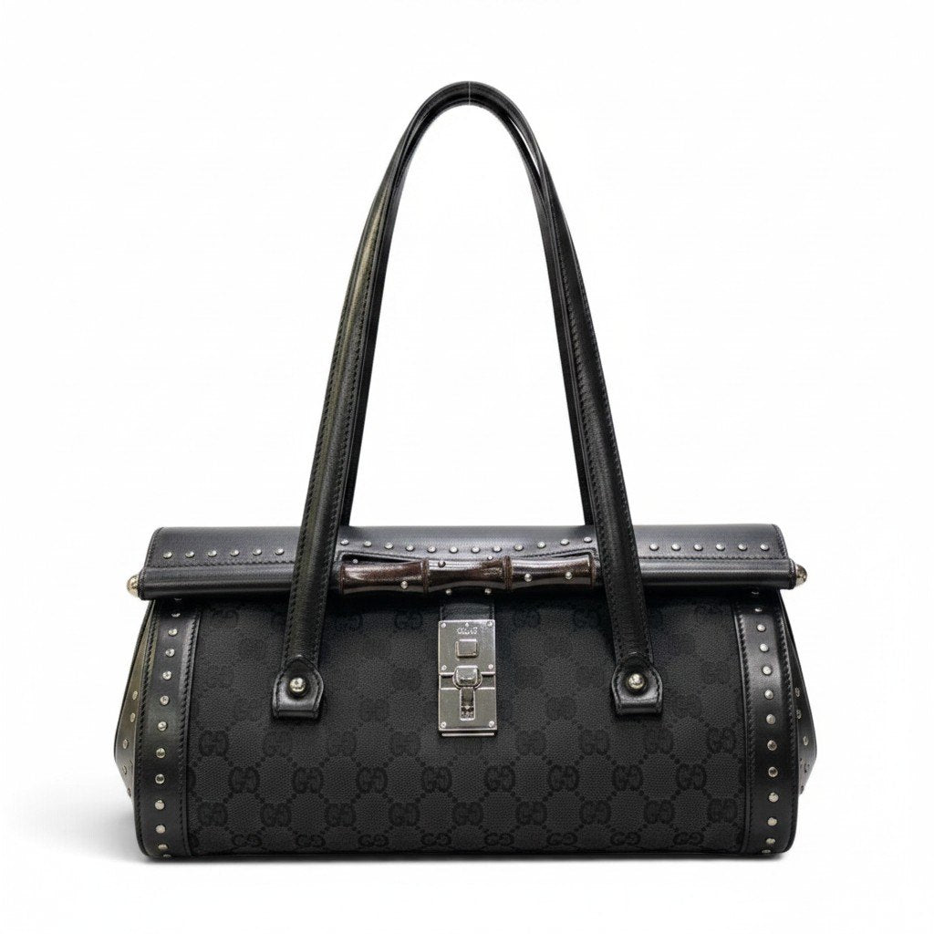 h29 GUCCI Tom Ford Era Studded Bamboo Bag Black Women'sta1