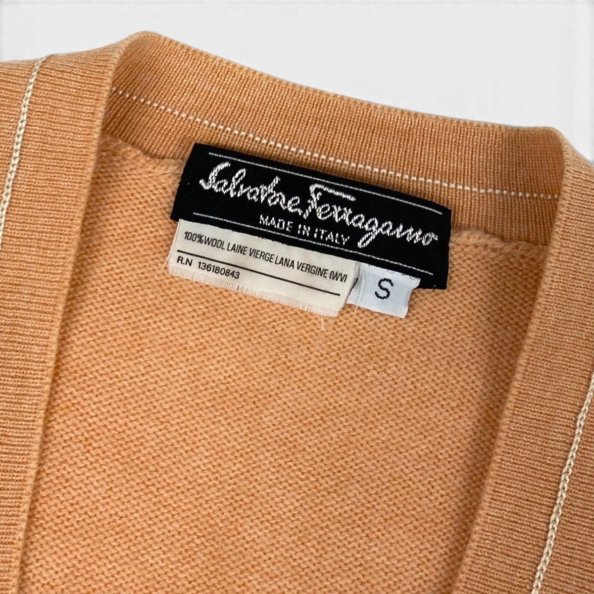 @E Ef27Salvatore Ferragamo Gancini Button Wool Knit Cardigan Size S Orange Women'so07t