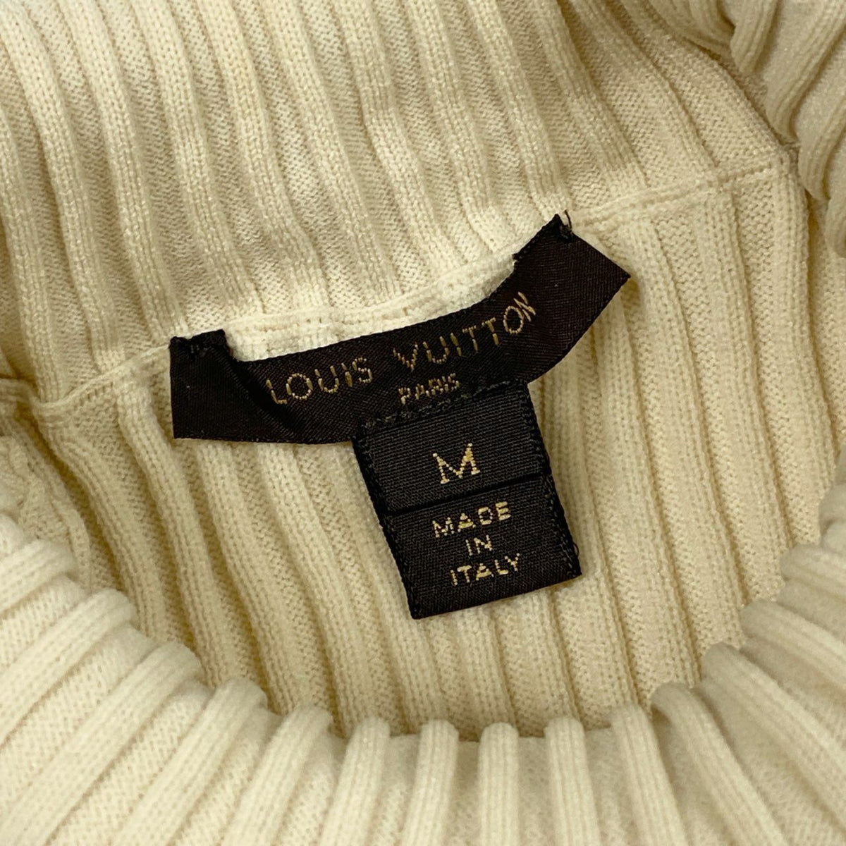 I@ Eb11Louis Vuitton Women’s Rib Knit Long Sleeve Sweater Ivory Logo Detail Size Mk02i