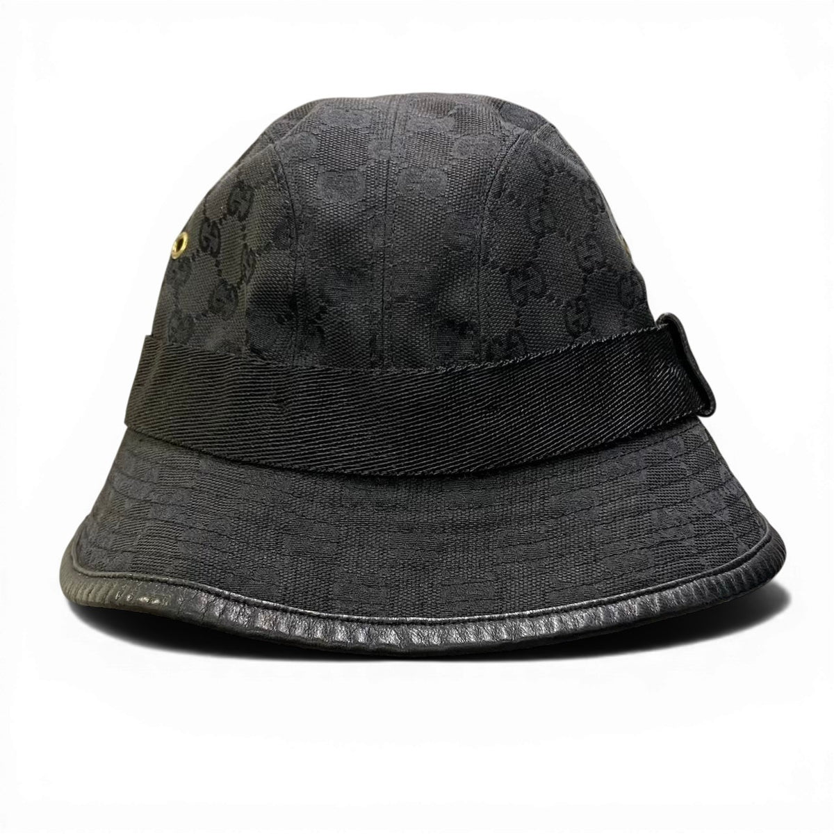 ＠c18 GUCCI Gold Plate GG Canvas Bucket Hat Black Size M Made in Italy Unisex Hatt18r