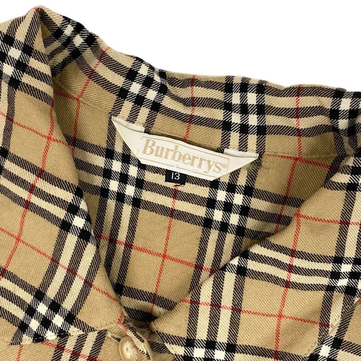 Ih11Burberrys Nova Check Wool Long Sleeve Shirt Beige Size 13 Women'so07t