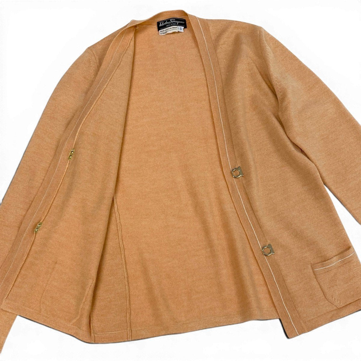 @E Ef27Salvatore Ferragamo Gancini Button Wool Knit Cardigan Size S Orange Women'so07t