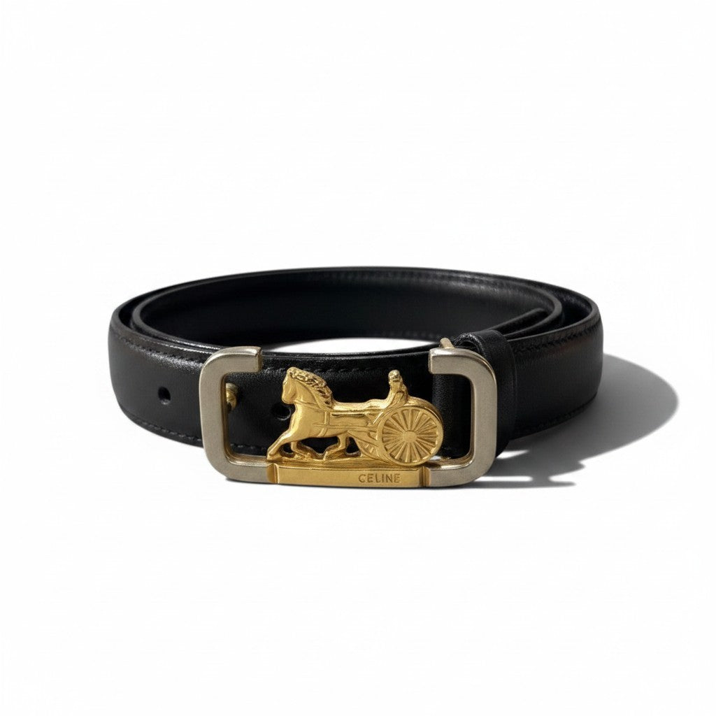 h20CELINE Horse Carriage Buckle Belt Made in Italy Size 65 Women'sk02i