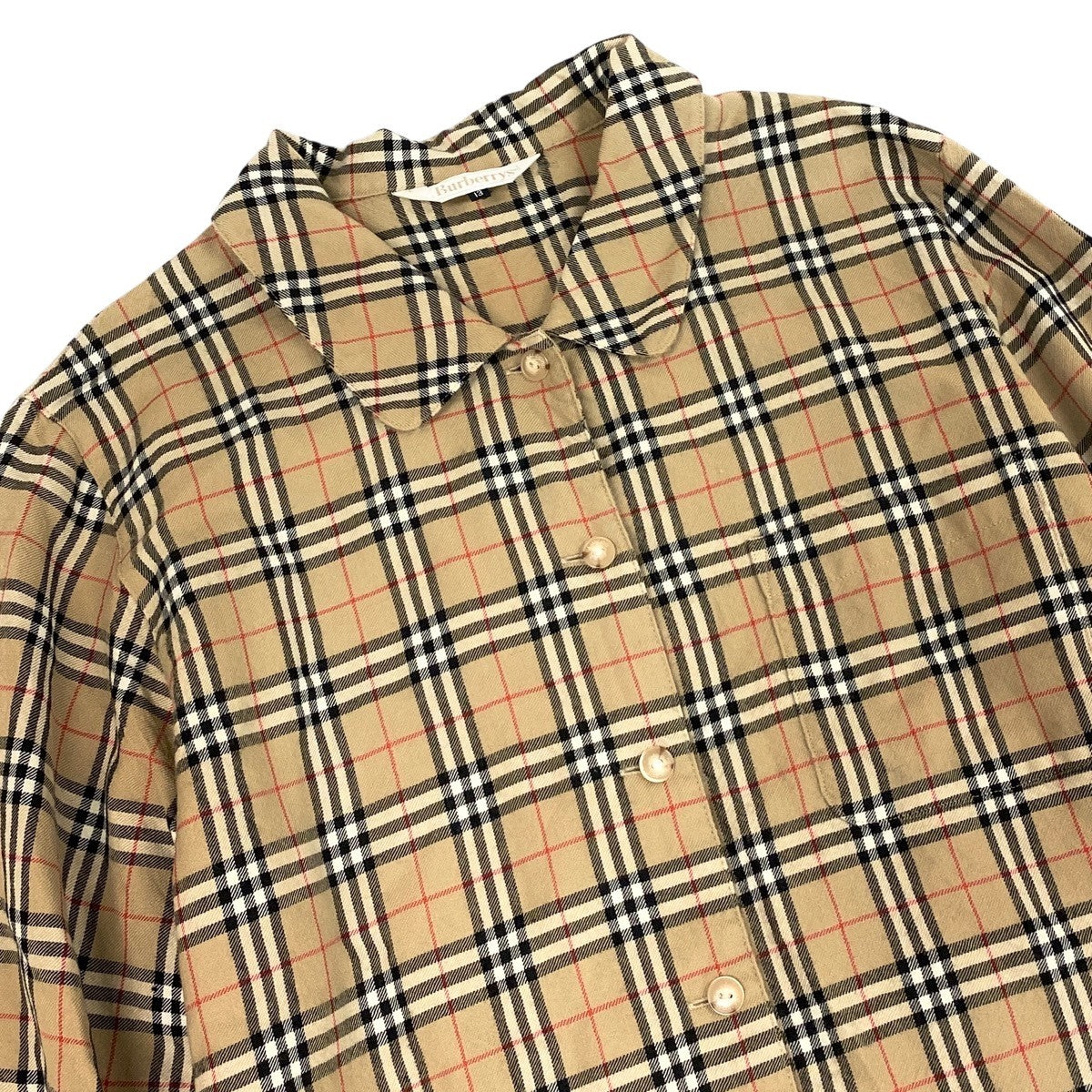 Ih11Burberrys Nova Check Wool Long Sleeve Shirt Beige Size 13 Women'so07t