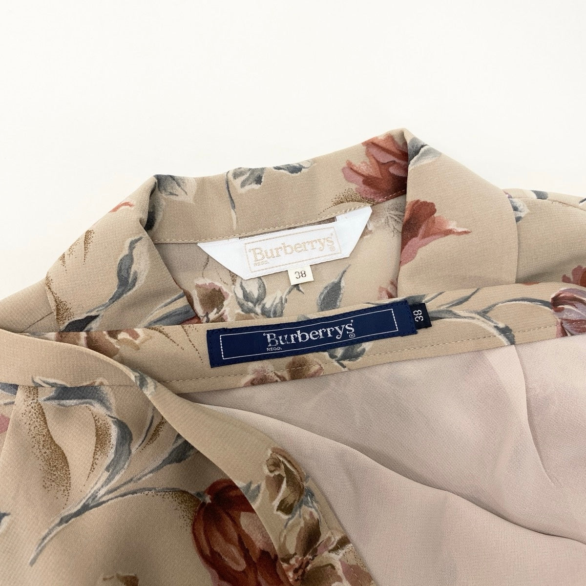 @Ef25 Burberrys Floral Sheer Shirt & Long Skirt Set Beige Size 38 Womeno07t