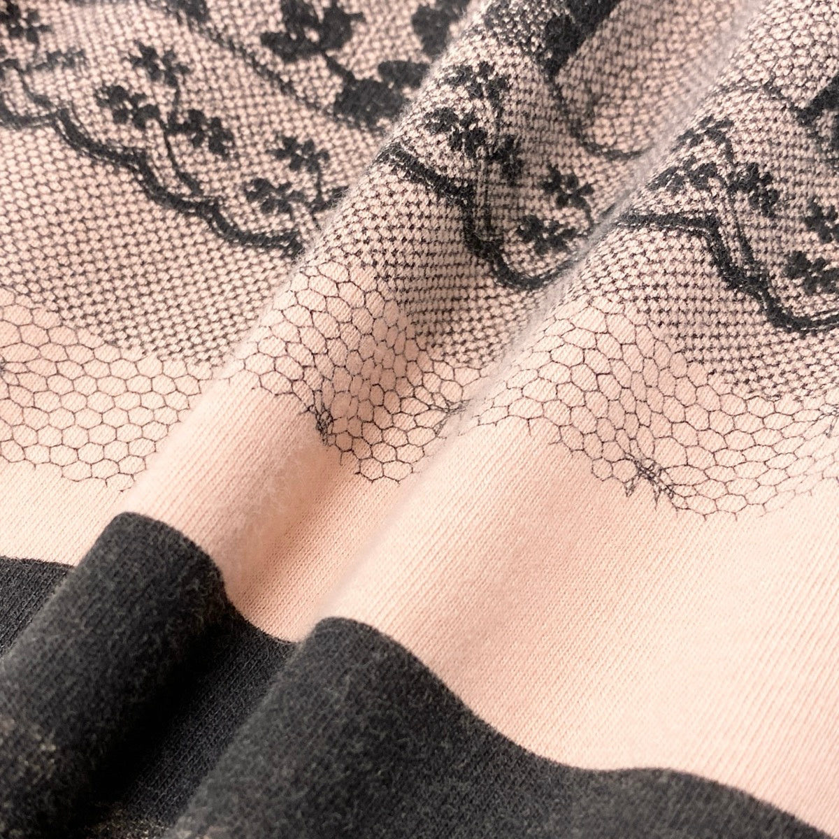 @Ih10 Christian Dior Short-Sleeve Top (2006 Galliano Era) – Trompe-l'œil Lace-Print Corset Style – Model 6E16155202 F36 – Pale Orange & Black – 100% Cotton – Women'su02t
