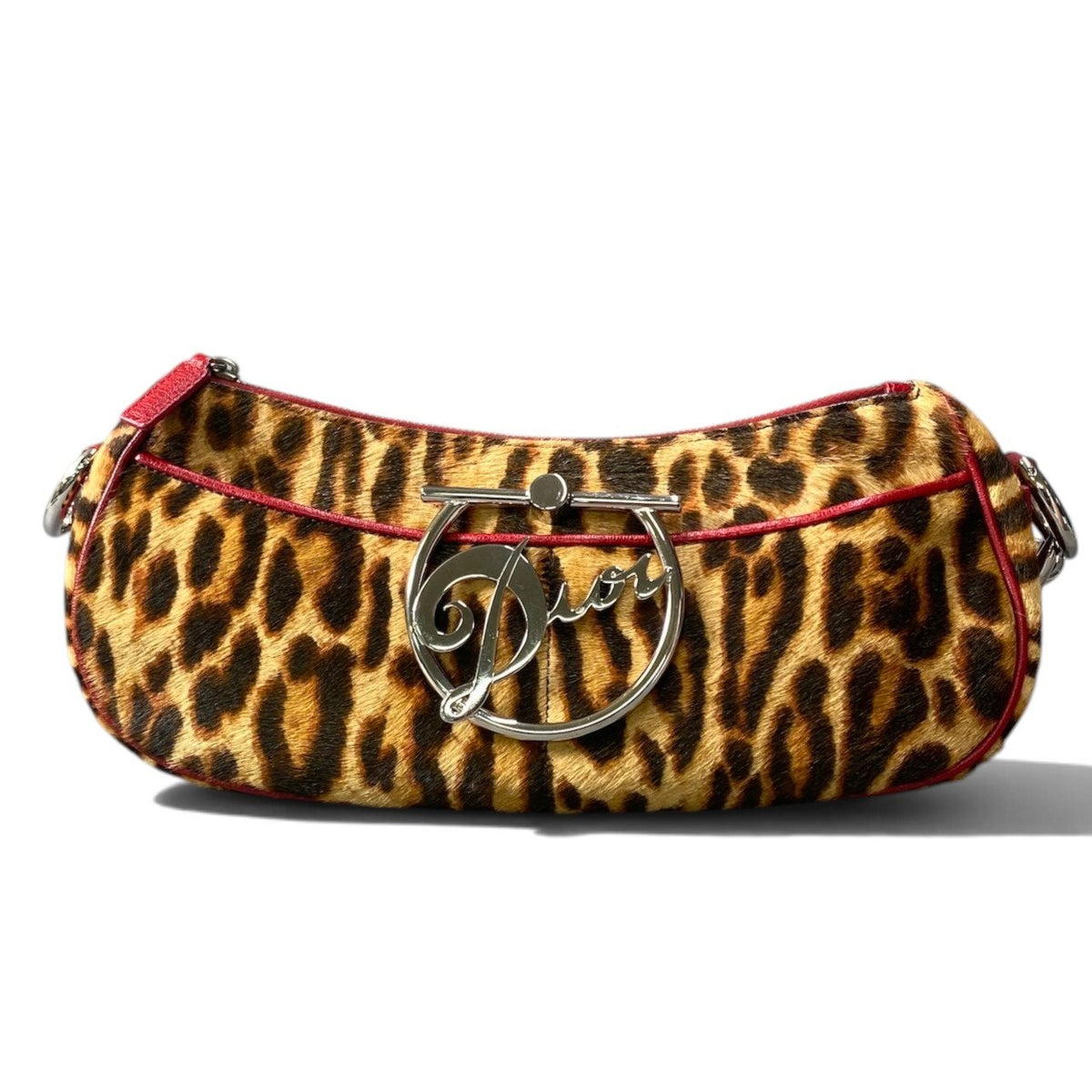 h20Christian Dior Diva Leopard Pony Hair Bag Brown Red Leather Women'sta1