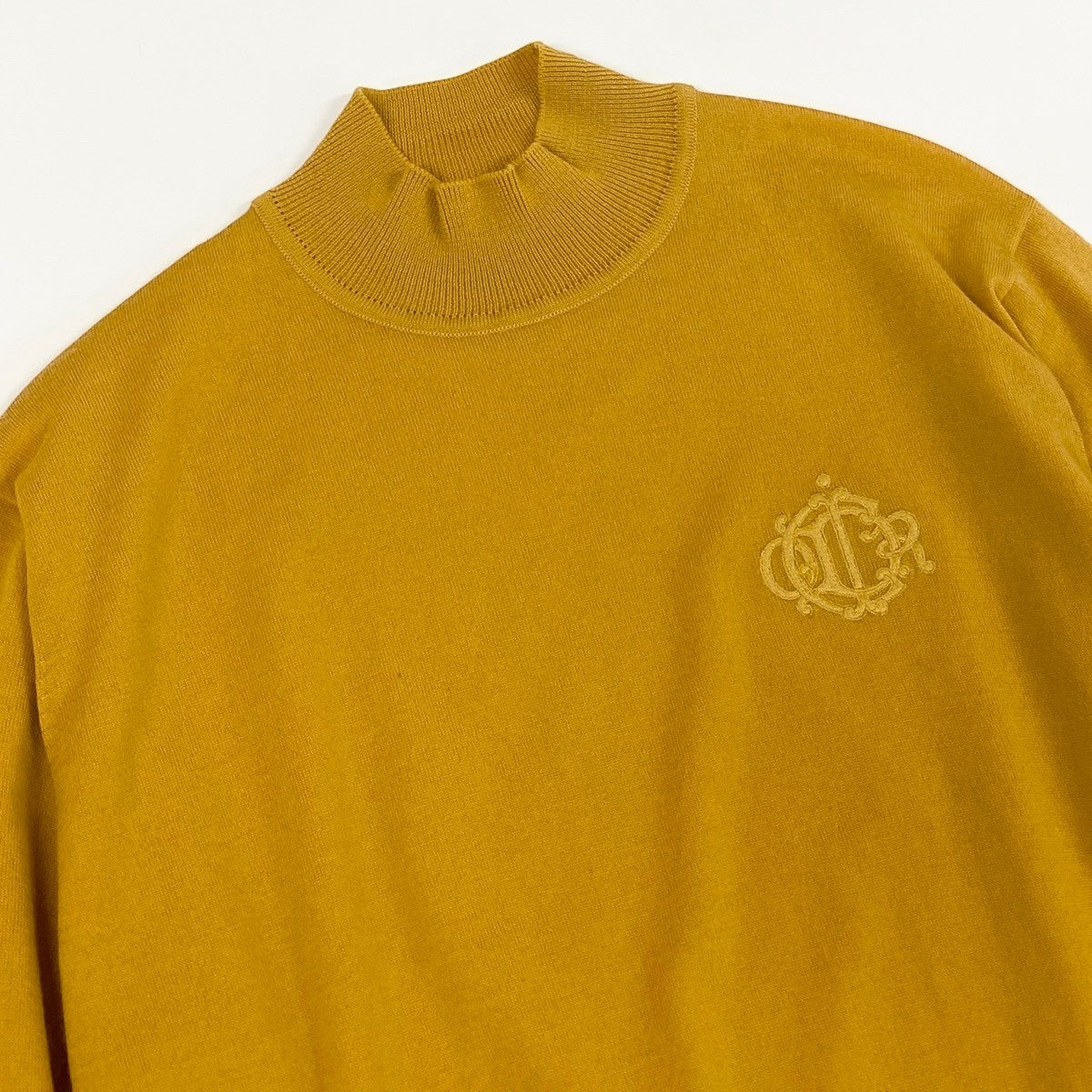 Ih6 Christian Dior CD Logo Mock Neck Wool Sweater Mustard M Women'so07t