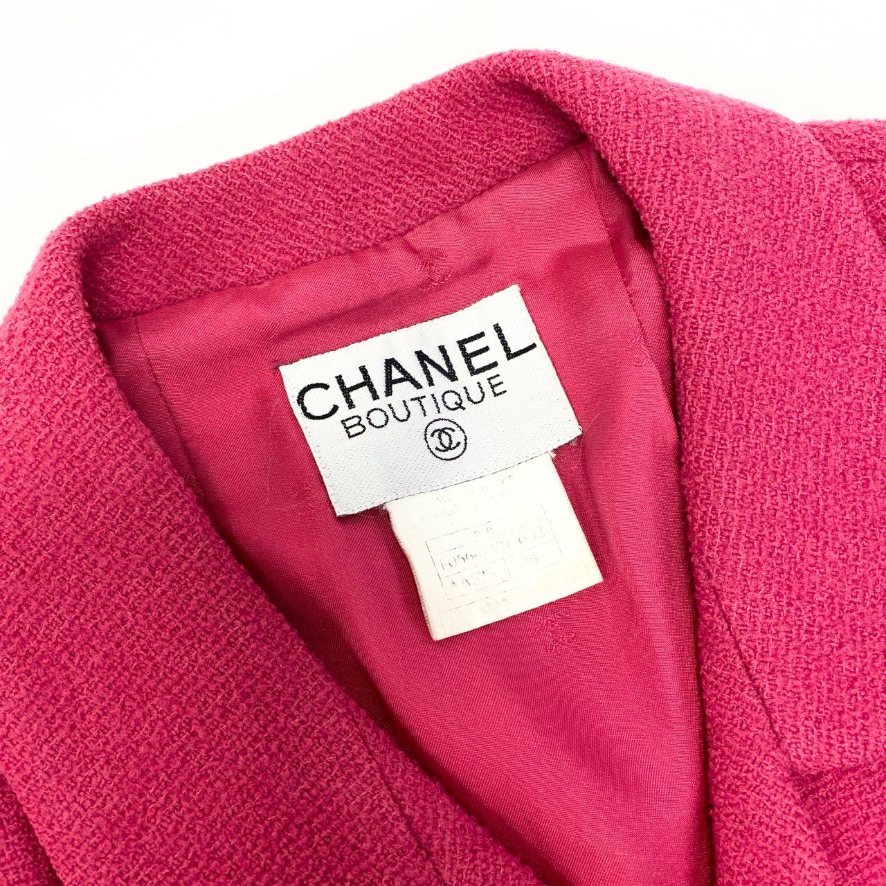 @ Ca28 CHANEL 1996 Vintage Tweed Jacket CC Button Pink 38 P06647u02t