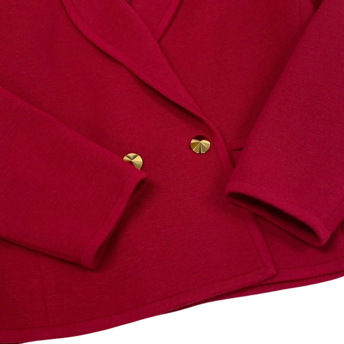 L Eh6  YVES SAINT LAURENT Skirt Suit Double Breasted Gold Button Knit Jacket Wool M Red Women o07t