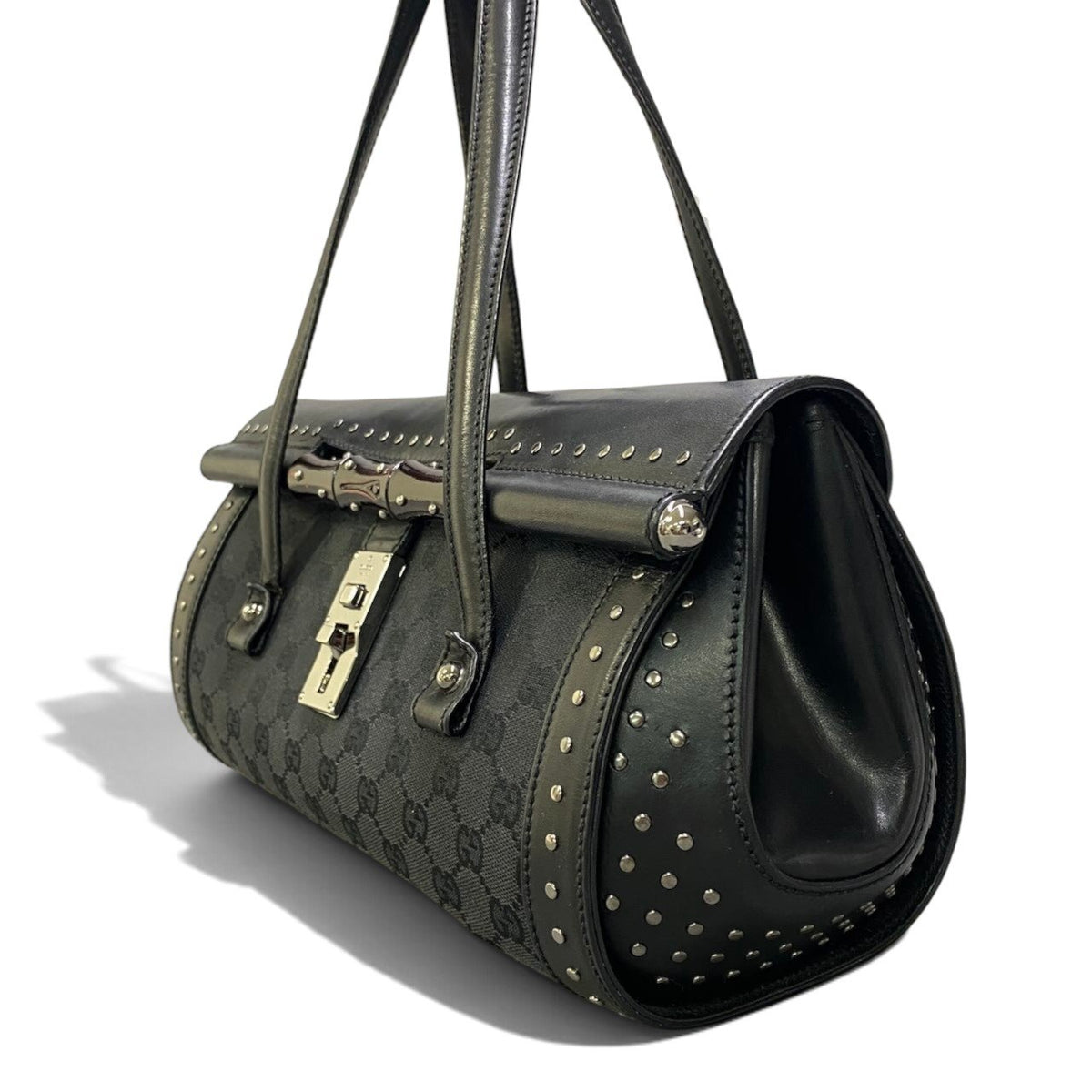h29 GUCCI Tom Ford Era Studded Bamboo Bag Black Women'sta1